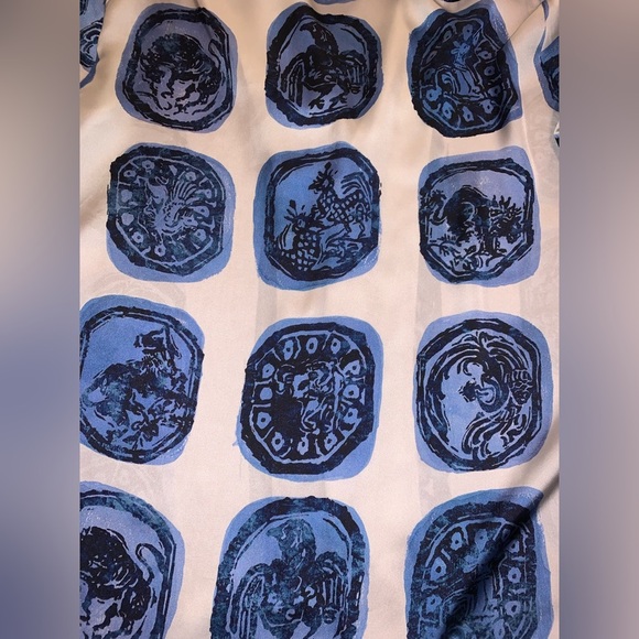 Zara ZW Collection Flowy Silky Button Down  Collar Shirt Blue White Oversized XS - Picture 6 of 11